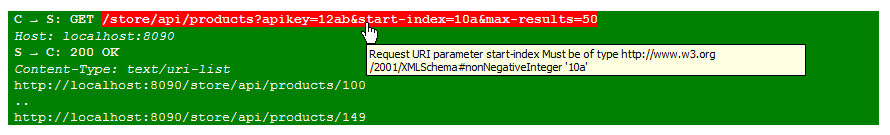 Example with invalid request URI parameter and error message